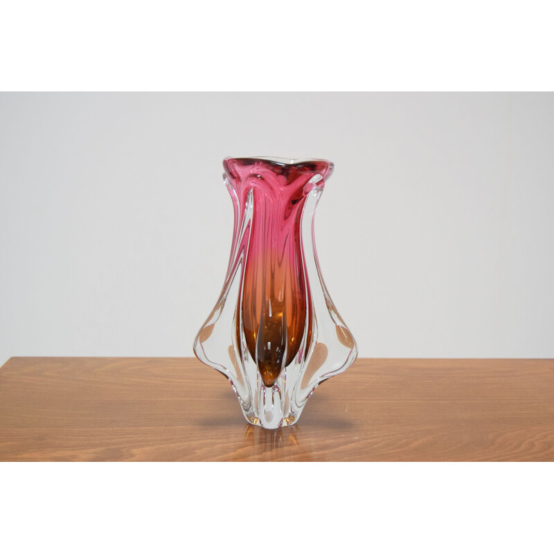 Vase vintage en verre de Josef Hospodka pour la verrerie Chribska 1960