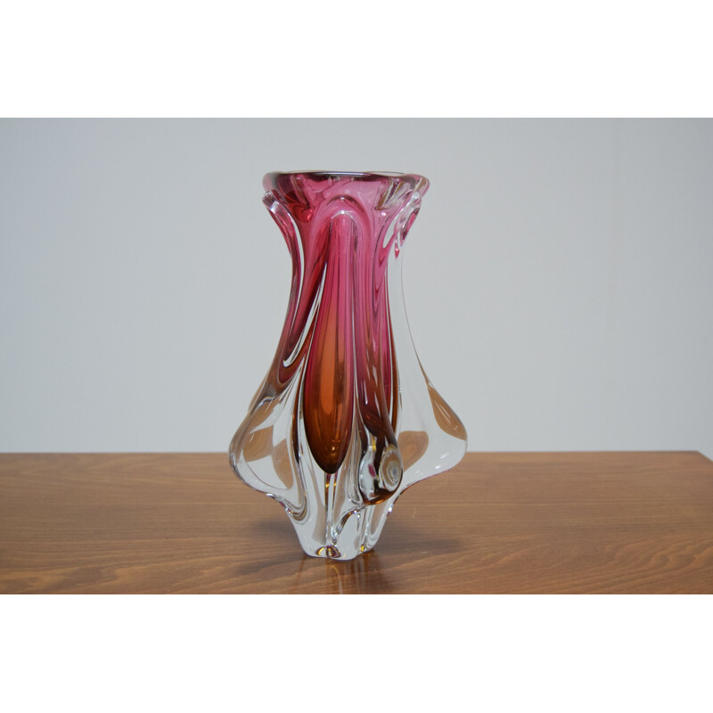 Vase vintage en verre de Josef Hospodka pour la verrerie Chribska 1960