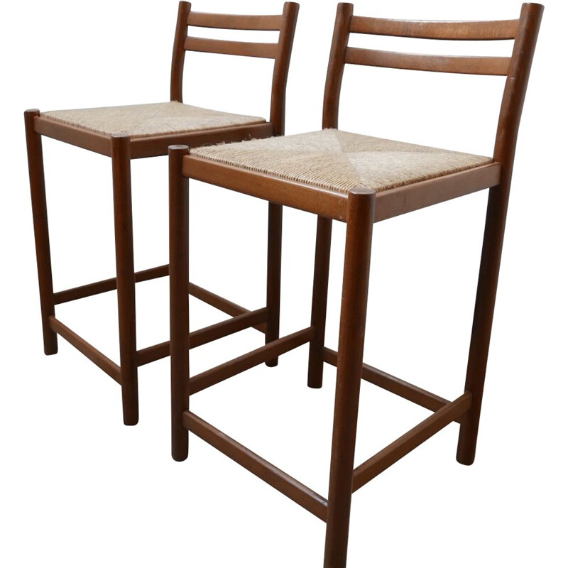 Pair of Mid-Century Low Rush Bar Stools England 1970s