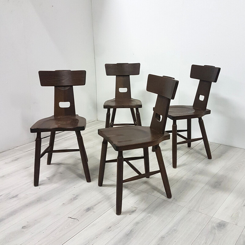 Set of 4 vintage brutalist dining chairs