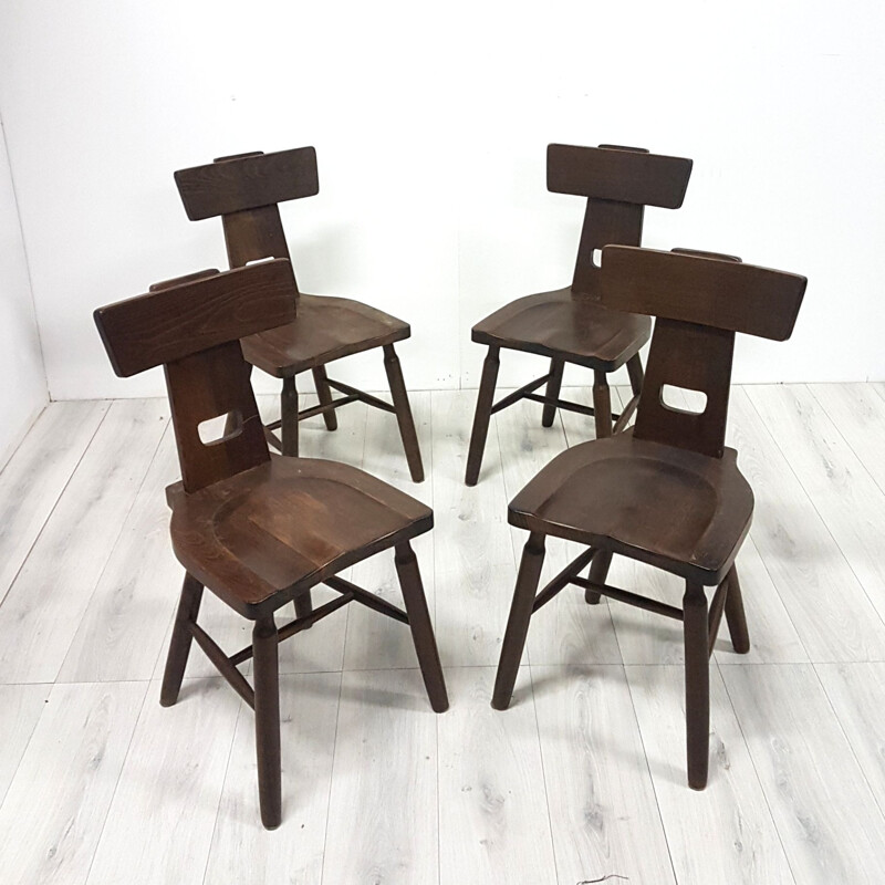 Set of 4 vintage brutalist dining chairs