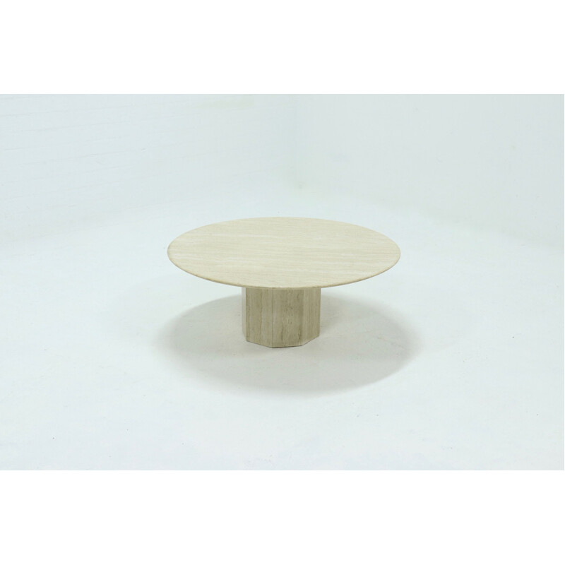 Mid Century Round Travertine Coffee Table Italian 1970s