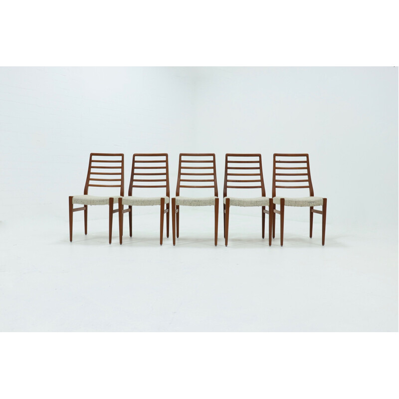 Lot de 5 chaises vintage à dossier en échelle en teck par Burchardt Nielsen Danois 1960