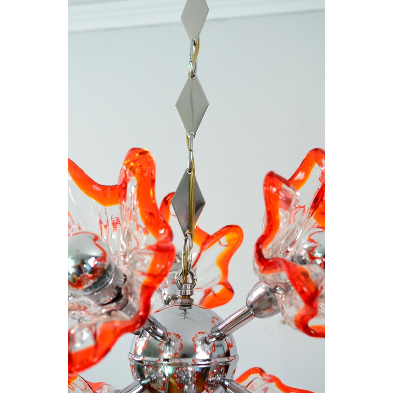 Mazzega "Flower Sputnik" chandelier in Murano glass - 1970s