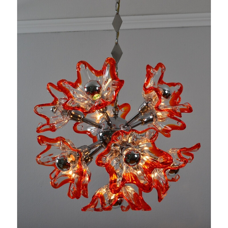 Mazzega "Flower Sputnik" chandelier in Murano glass - 1970s