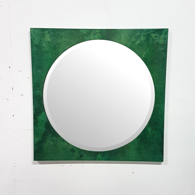 Vintage Green goat skin parchment mirror by Aldo Tura Italy 1960s