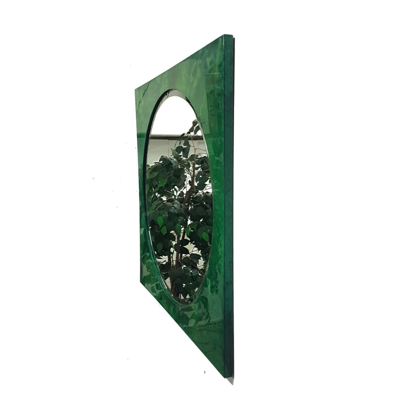 Vintage Green goat skin parchment mirror by Aldo Tura Italy 1960s