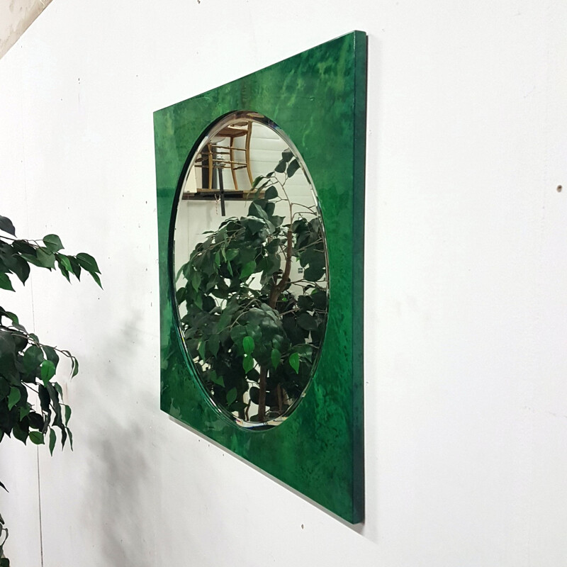 Vintage Green goat skin parchment mirror by Aldo Tura Italy 1960s
