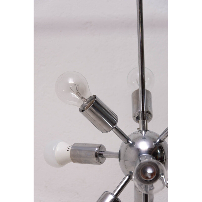 Vintage chrome sputnik chandelier with ten arms by the company Drupol, Czechoslovakia 1960