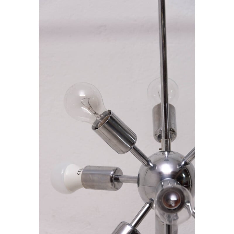 Vintage chrome sputnik chandelier with ten arms by the company Drupol, Czechoslovakia 1960