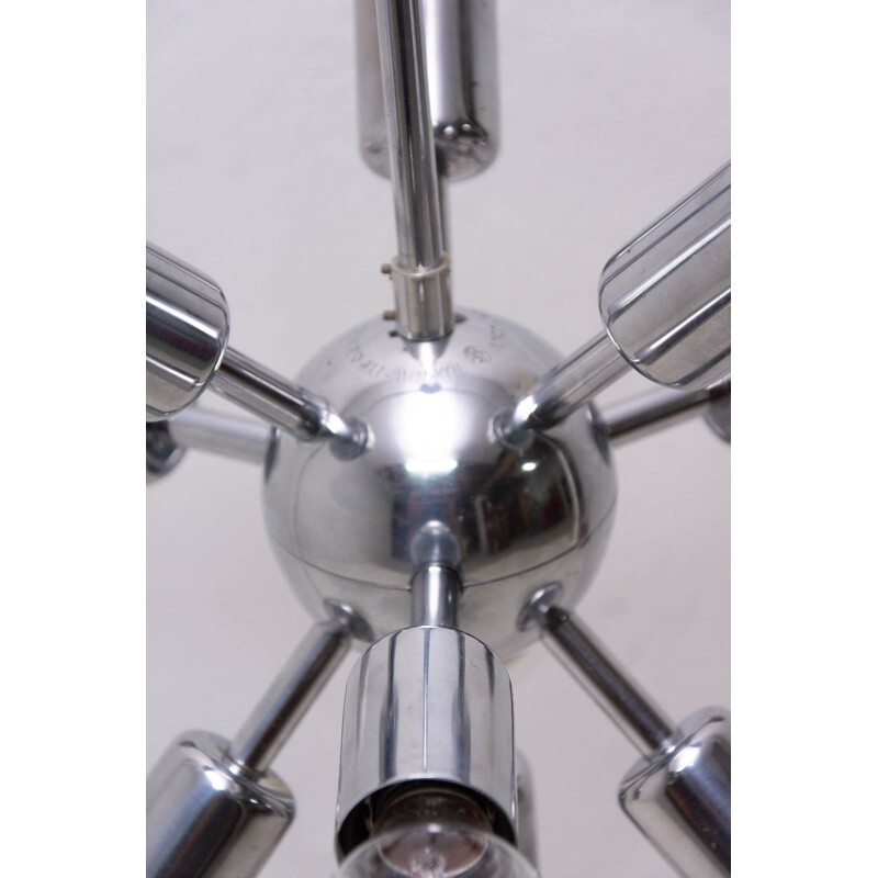Vintage chrome sputnik chandelier with ten arms by the company Drupol, Czechoslovakia 1960