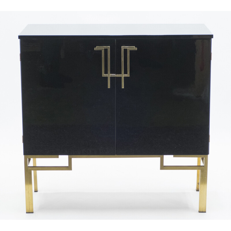 Vintage black lacquered highboard bar with brass legs by Guy Lefèvre for Maison Jansen 1970