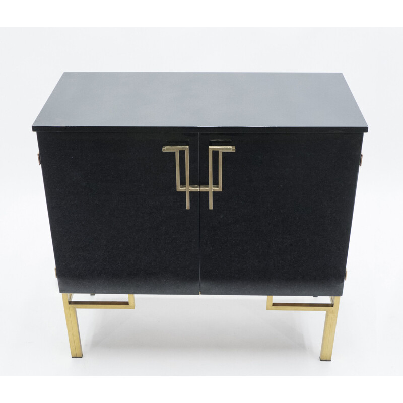 Vintage black lacquered highboard bar with brass legs by Guy Lefèvre for Maison Jansen 1970