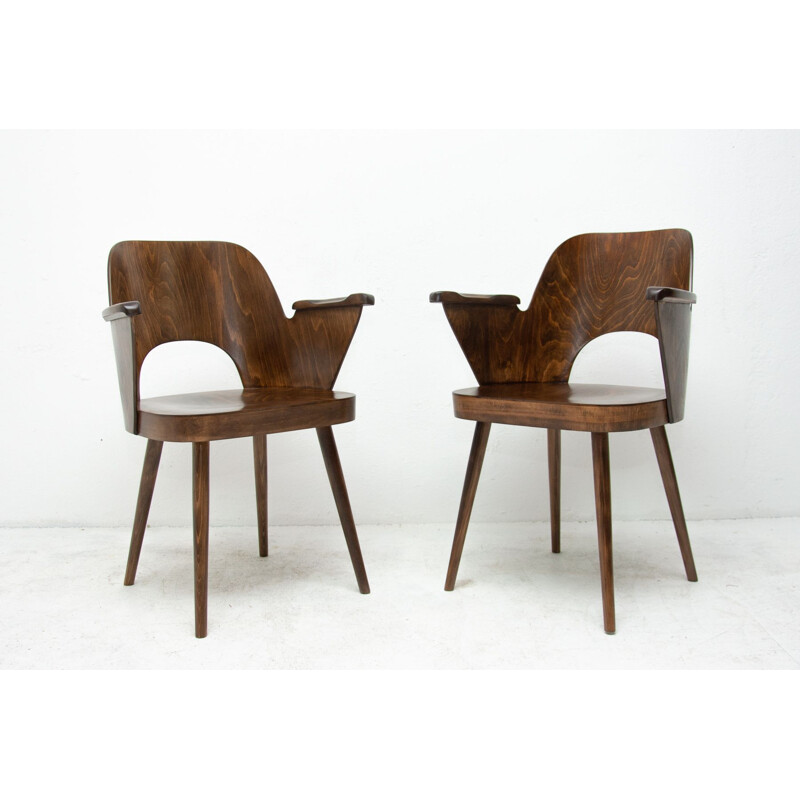 Pair of vintage curved plywood armchairs by Oswald Haerdtl for Ton 1960