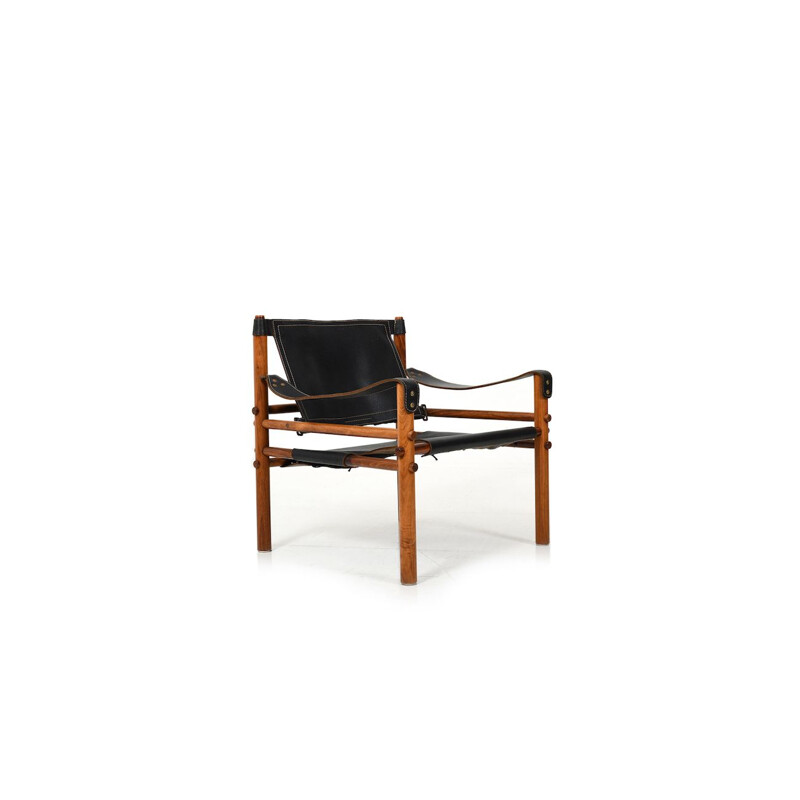 Vintage black leather Sirocco safari chair by Arne Norell 1964