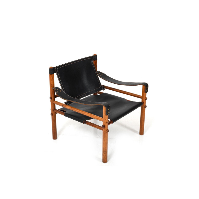 Vintage black leather Sirocco safari chair by Arne Norell 1964