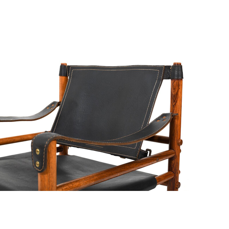 Chaise vintage de safari Sirocco en cuir noir par Arne Norell 1964