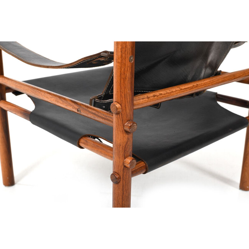 Vintage black leather Sirocco safari chair by Arne Norell 1964