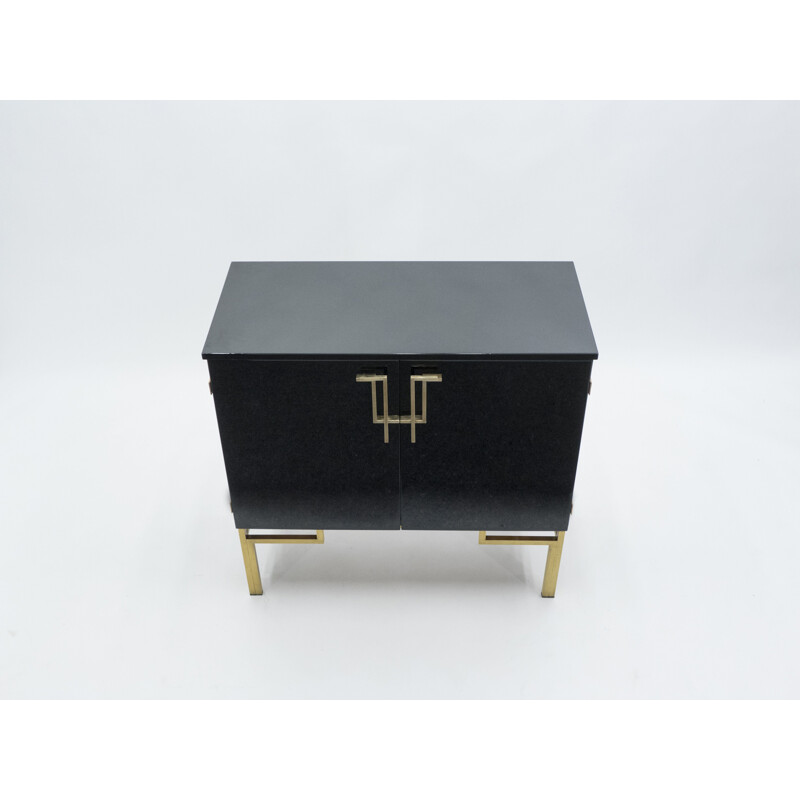 Vintage black lacquered highboard bar with brass legs by Guy Lefèvre for Maison Jansen 1970