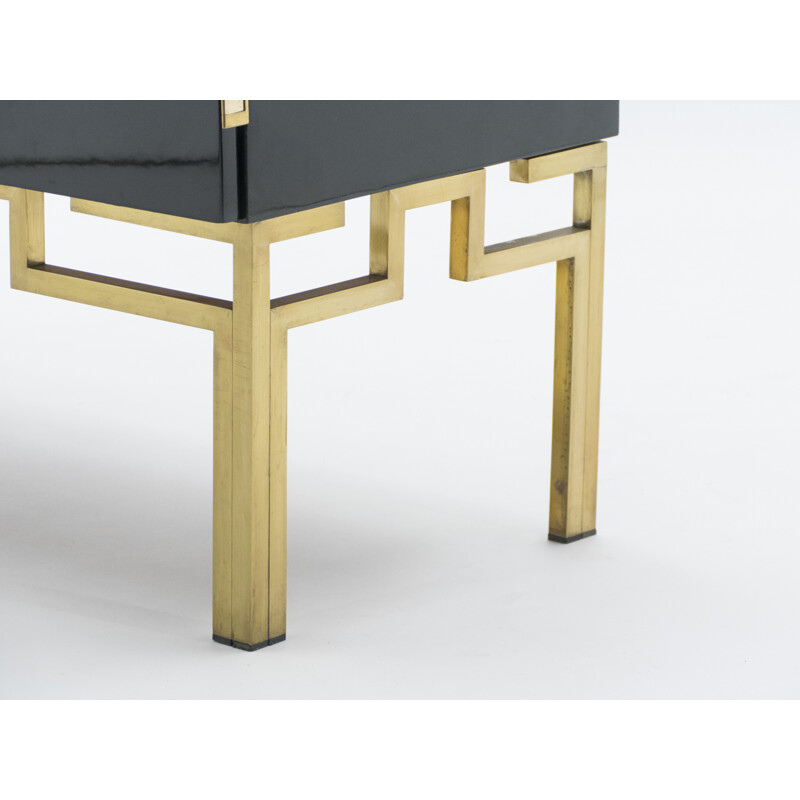 Vintage black lacquered highboard bar with brass legs by Guy Lefèvre for Maison Jansen 1970