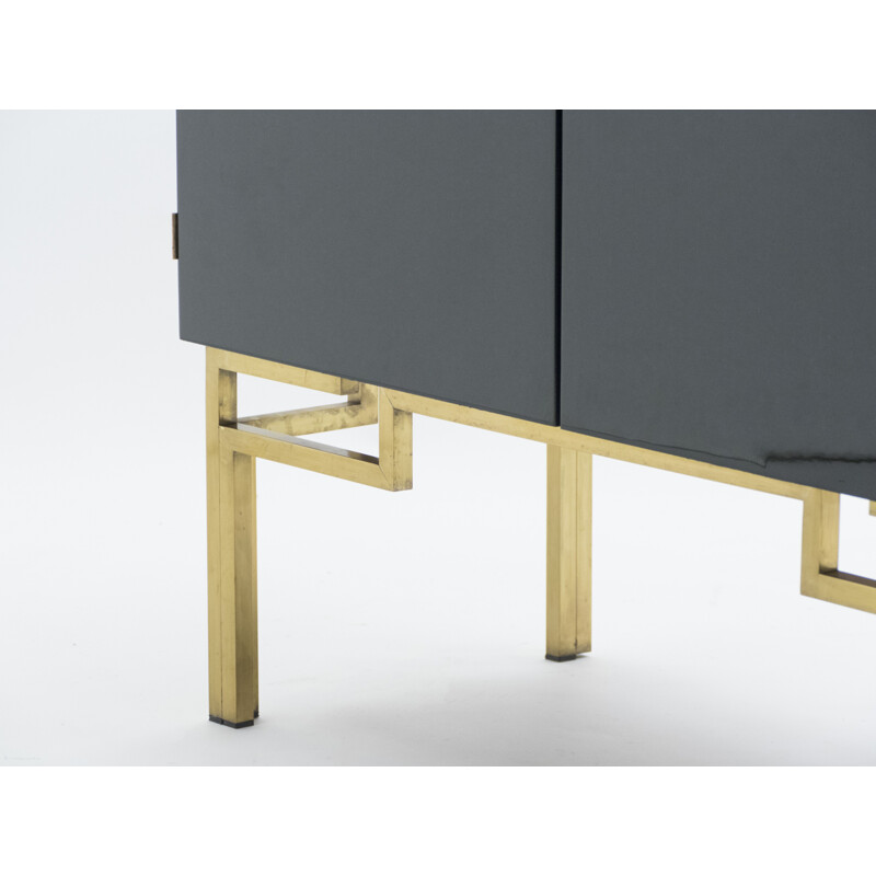 Vintage black lacquered highboard bar with brass legs by Guy Lefèvre for Maison Jansen 1970