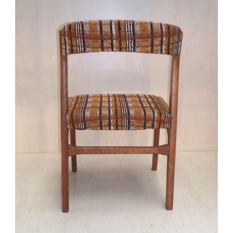 Suite of 4 vintage chairs in solid beech and tartan fabric by Baumann 1960