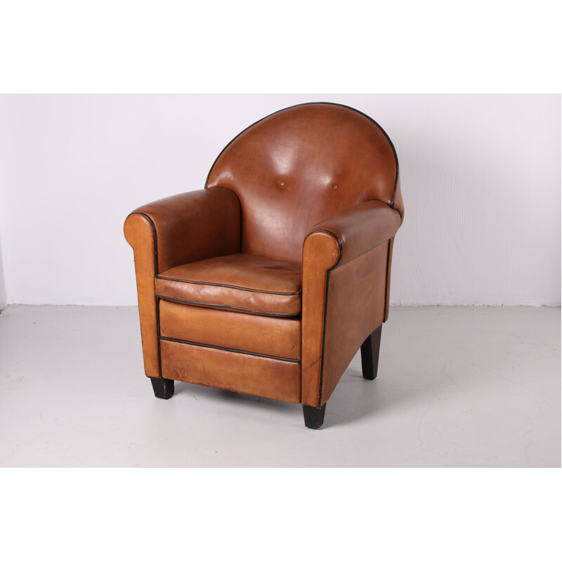 Fauteuil vintage Cuir de mouton Bart van Bekhoven Modèle Monet 1970