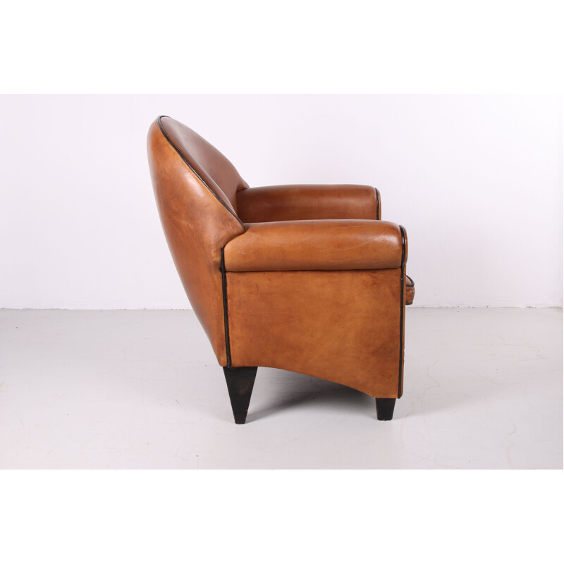 Fauteuil vintage Cuir de mouton Bart van Bekhoven Modèle Monet 1970