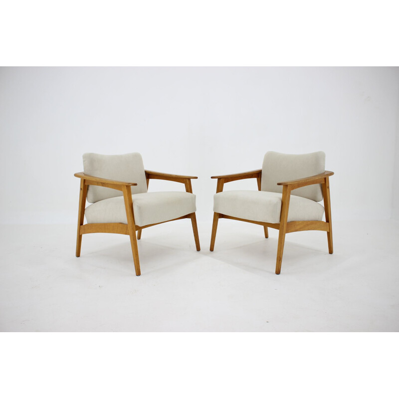 Pair of vintage Oak Armchairs, Czechoslovakia 1960s