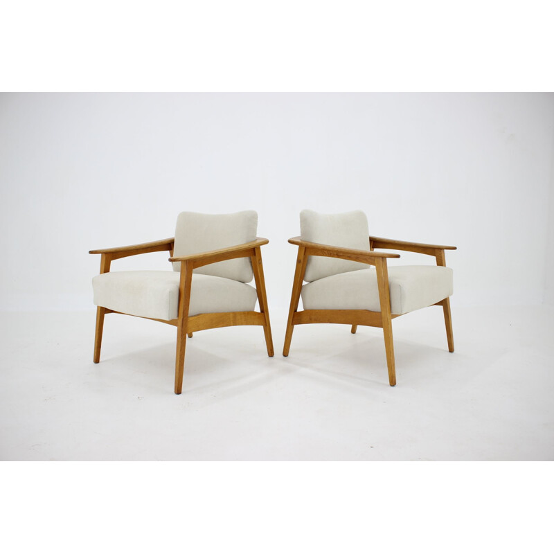 Pair of vintage Oak Armchairs, Czechoslovakia 1960s