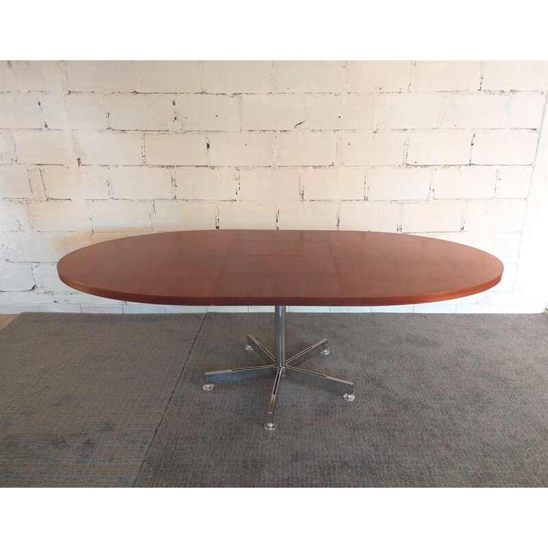 Vintage oval teak table by Georges Frydman from EFA 1960