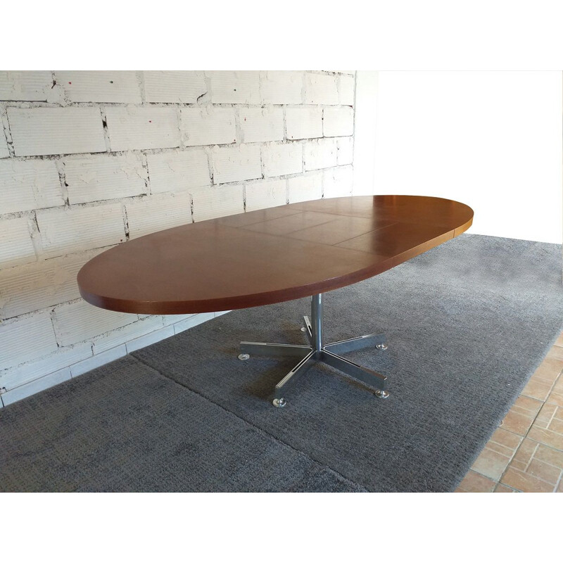 Vintage oval teak table by Georges Frydman from EFA 1960