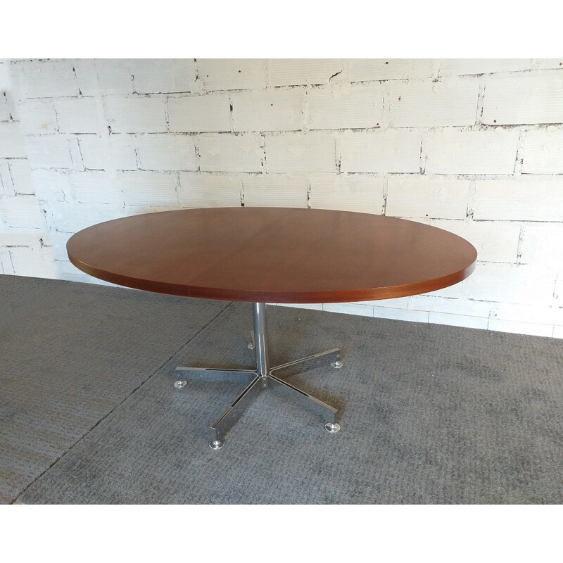 Vintage oval teak table by Georges Frydman from EFA 1960