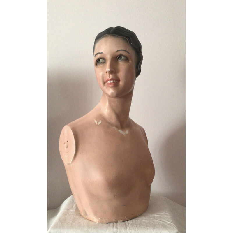 Vintage female bust in polychrome plaster Art Deco 1930