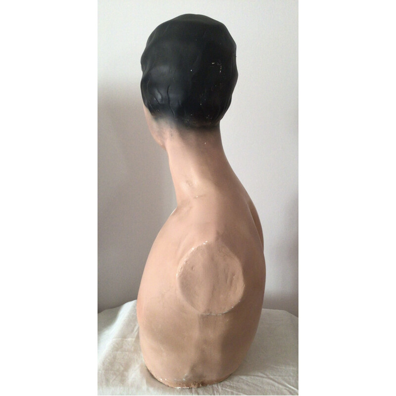 Vintage female bust in polychrome plaster Art Deco 1930