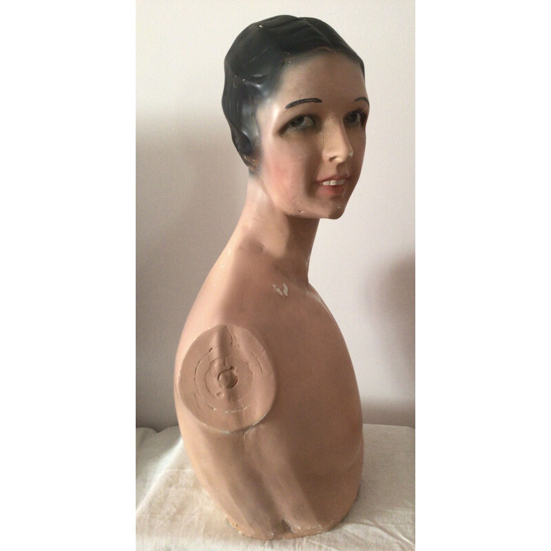 Vintage female bust in polychrome plaster Art Deco 1930