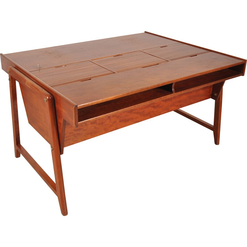 Bureau Eden scandinave en bois avec tiroirs tamboures,  CLAUSEN & MAERUS - 1960