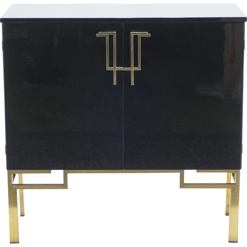 Vintage black lacquered highboard bar with brass legs by Guy Lefèvre for Maison Jansen 1970