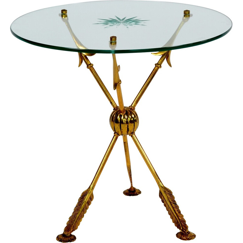 Italian tripod side table in glass and brass - 1960s