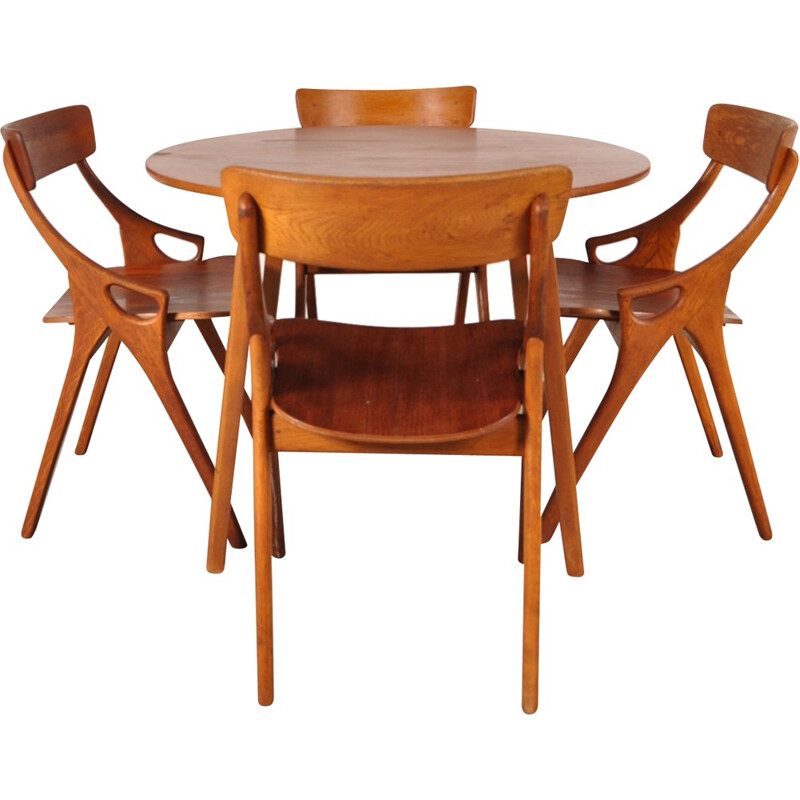 Danish dining set in birch and oakwood, HOVMAND OLSEN - 1950s