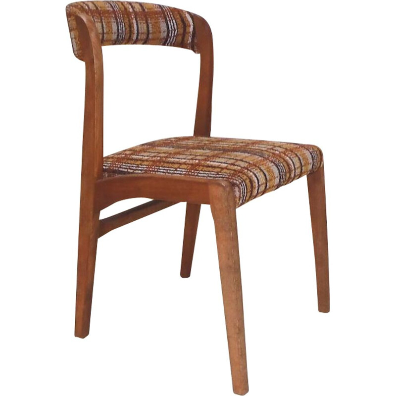 Suite de 4 chaises vintage en hêtre massif et tissu écossais par Baumann 1960
