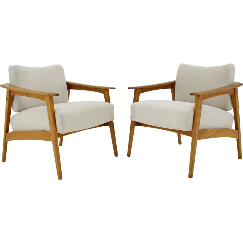 Pair of vintage Oak Armchairs, Czechoslovakia 1960s