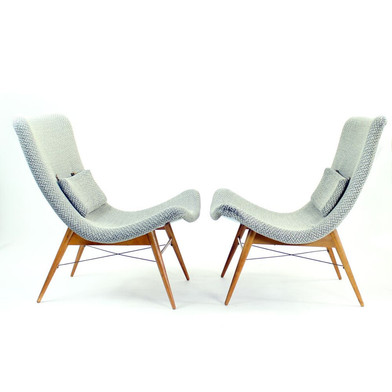 Pair of vintage Lounge Chairs By Miroslav Navratil For Cesky Nabytek Czechoslovakia 1959s