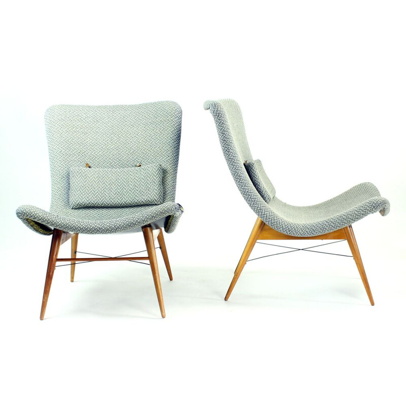 Pair of vintage Lounge Chairs By Miroslav Navratil For Cesky Nabytek Czechoslovakia 1959s