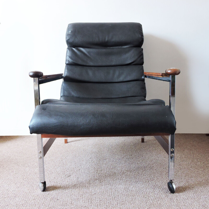 Vintage Rosewood and Chrome Easy Chair by Eric Merthen for Dahlens Fatoljindustri 1960s