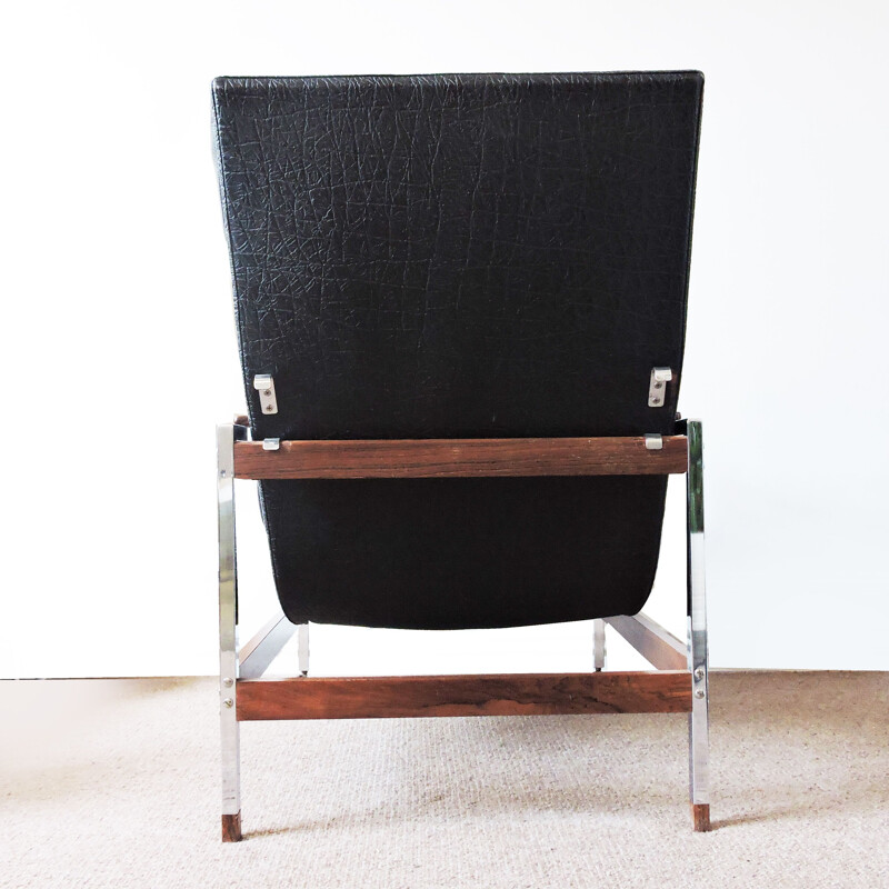Vintage Rosewood and Chrome Easy Chair by Eric Merthen for Dahlens Fatoljindustri 1960s