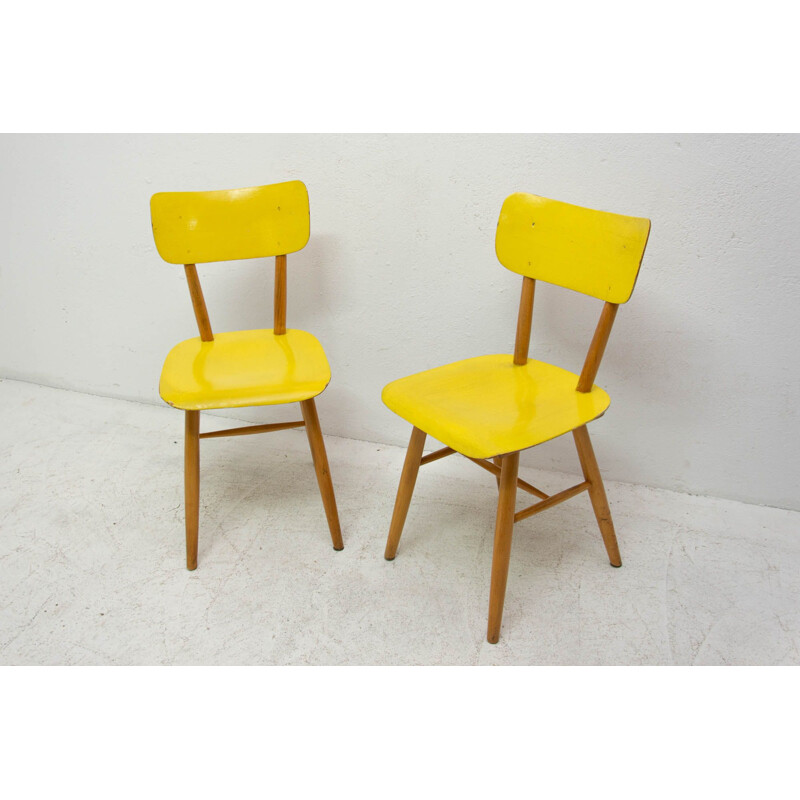 Pair of vintage beech chairs for Ton, Czechoslovakia 1960