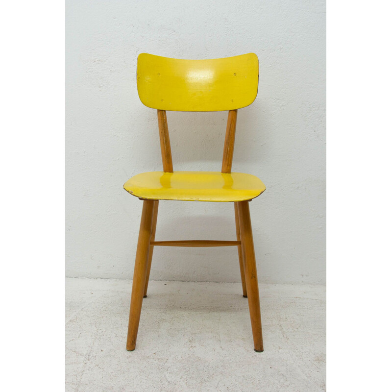 Pair of vintage beech chairs for Ton, Czechoslovakia 1960
