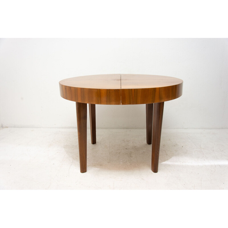 Mid century round folding dining table in walnut Czechoslovakia 1950s