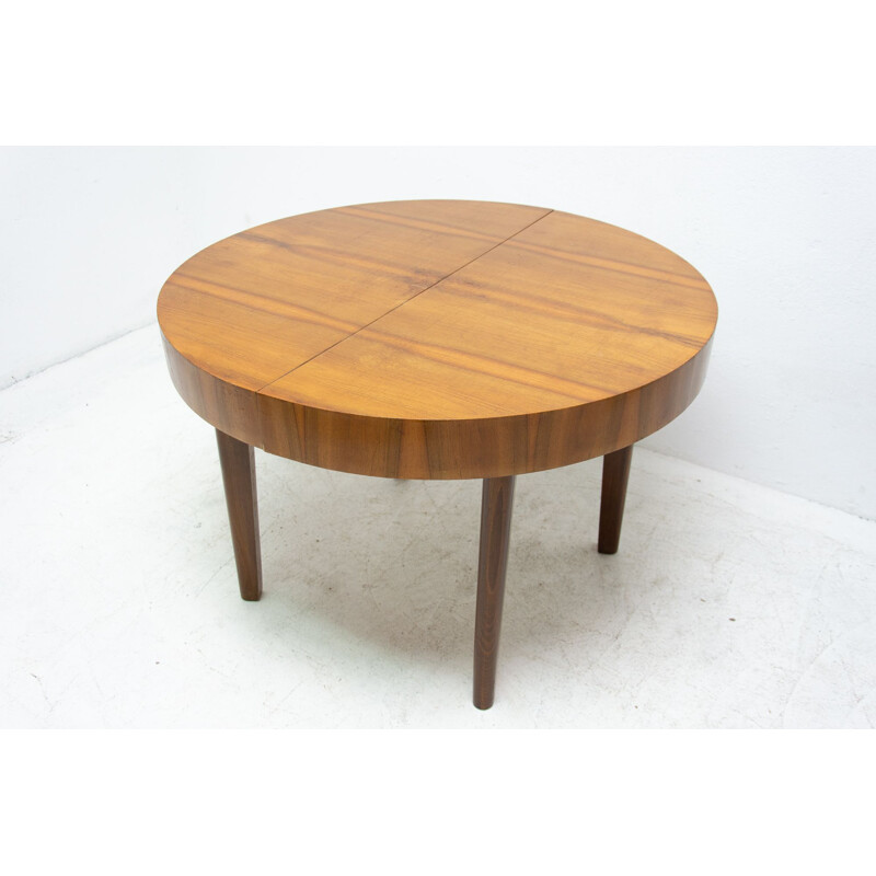 Mid century round folding dining table in walnut Czechoslovakia 1950s